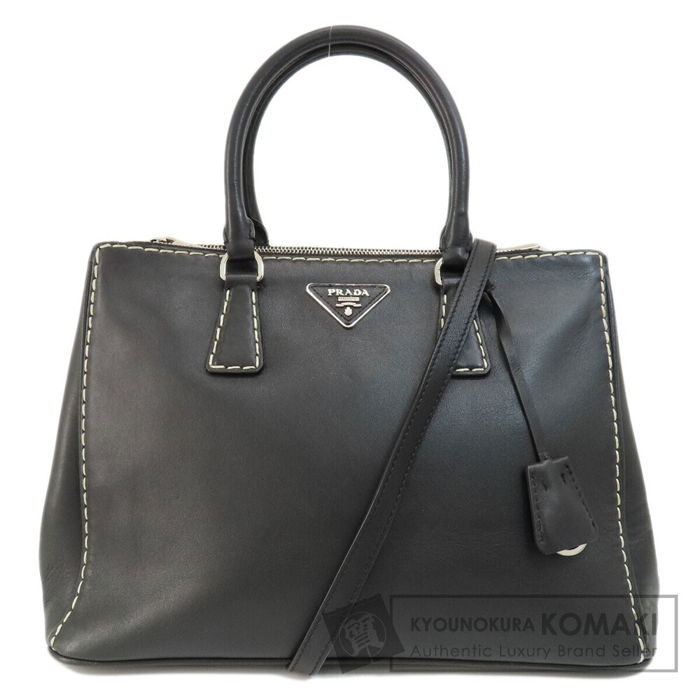 Prada City Calf Hand Stitched Galleria Double Zip Tote black leather